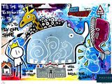 un tableau représentant un éléphant et un poisson accroché au mur