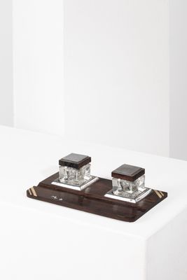 Travail MODERNISTE Encrier en ébène et verre