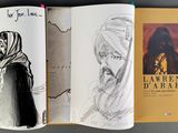 an open book with a drawing of a man in a hoodie and a drawing of a man in a hoodie