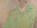 tableau représentant un homme vêtu d'une chemise verte et portant un chapeau