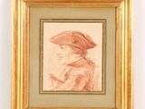 portrait of a woman in a straw hat, in a gold frame