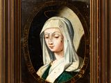 a painting of a woman in a white veil and green dress