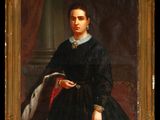 portrait of a woman in a black dress with a fur stoler