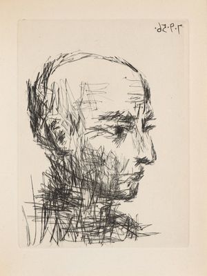 an image of a drawing of a man ' s head in profile
