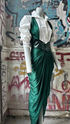 Ensemble T.S A.VAUTHIER 2 pièces Robe Jersey Stretch et Velours Vert e - Photo 1