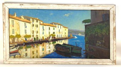 a picture of a painting of a boat in the water