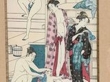 a picture of a painting of a woman and two men