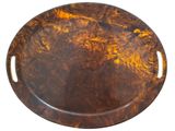 the tray is made of wood and has a round design