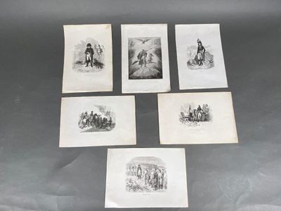 six gravures anciennes représentant des personnes et des animaux posés sur une table