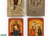three antique russian icons of the virgin and child jesus