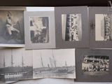several old black and white photographs of a man sitting on a bench