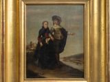 an old painting of a man and a woman in a landscape