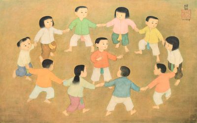 tableau représentant un groupe d'enfants se tenant par la main en formant un cercle