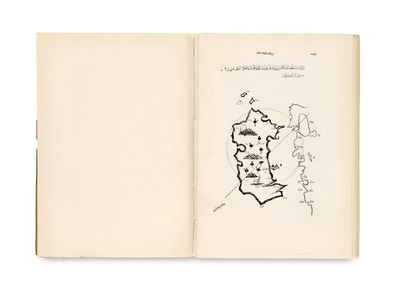 an open book with a drawing of a map on it