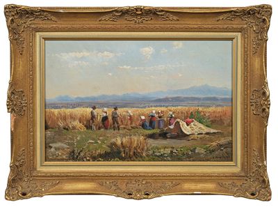 une image d'une peinture représentant un groupe de personnes dans un champ