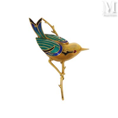 Broche oiseau Broche en or jaune 18K (750°/°°) formant un oi… - Photo 1