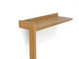 the shelf is made out of wood and has a small shelf