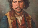 tableau représentant un homme barbu portant un gilet rouge