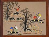 an image of a picture of a painting of people and animals in a field