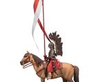 statue représentant un homme à cheval tenant un drapeau et un mât