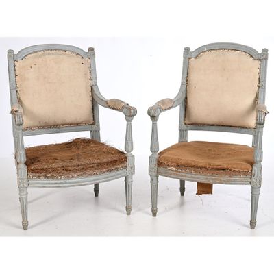 pair of 19th century french painted armchairs with upholstered cushions
