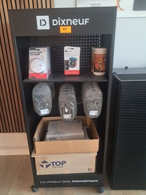 a display case with various items in it