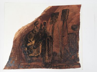 a painting of a group of people in a cave