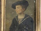 portrait of a young boy in a sailor ' s outfit in a gold frame