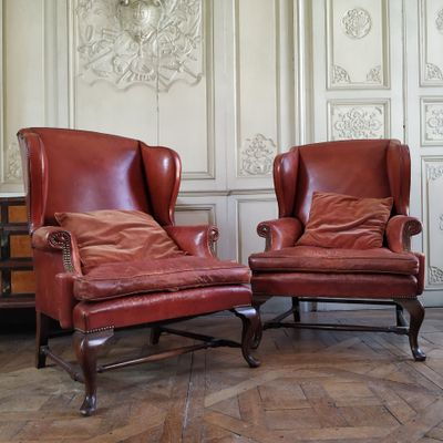 ANGLETERRE, XIXe Paire de larges bergères à oreilles en acaj… - Photo 1