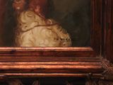 a picture of a painting of a woman in a red dress
