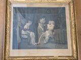 framed photograph of a woman combing another woman ' s hair in a room