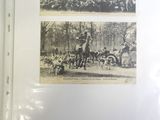 two pictures of people riding horses in a field