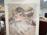 drawing of a woman and a child on a easel in a workshop