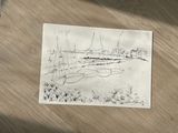 a picture of a drawing of boats on the water