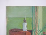 a painting of a woman sitting on top of a dresser