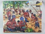 une peinture à l'huile représentant un groupe de personnes jouant de la musique dans un parc