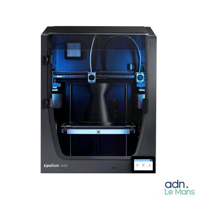 an image of a black and blue 3d printer on a white background