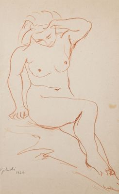 l'image d'un dessin d'une femme nue assise sur le sol