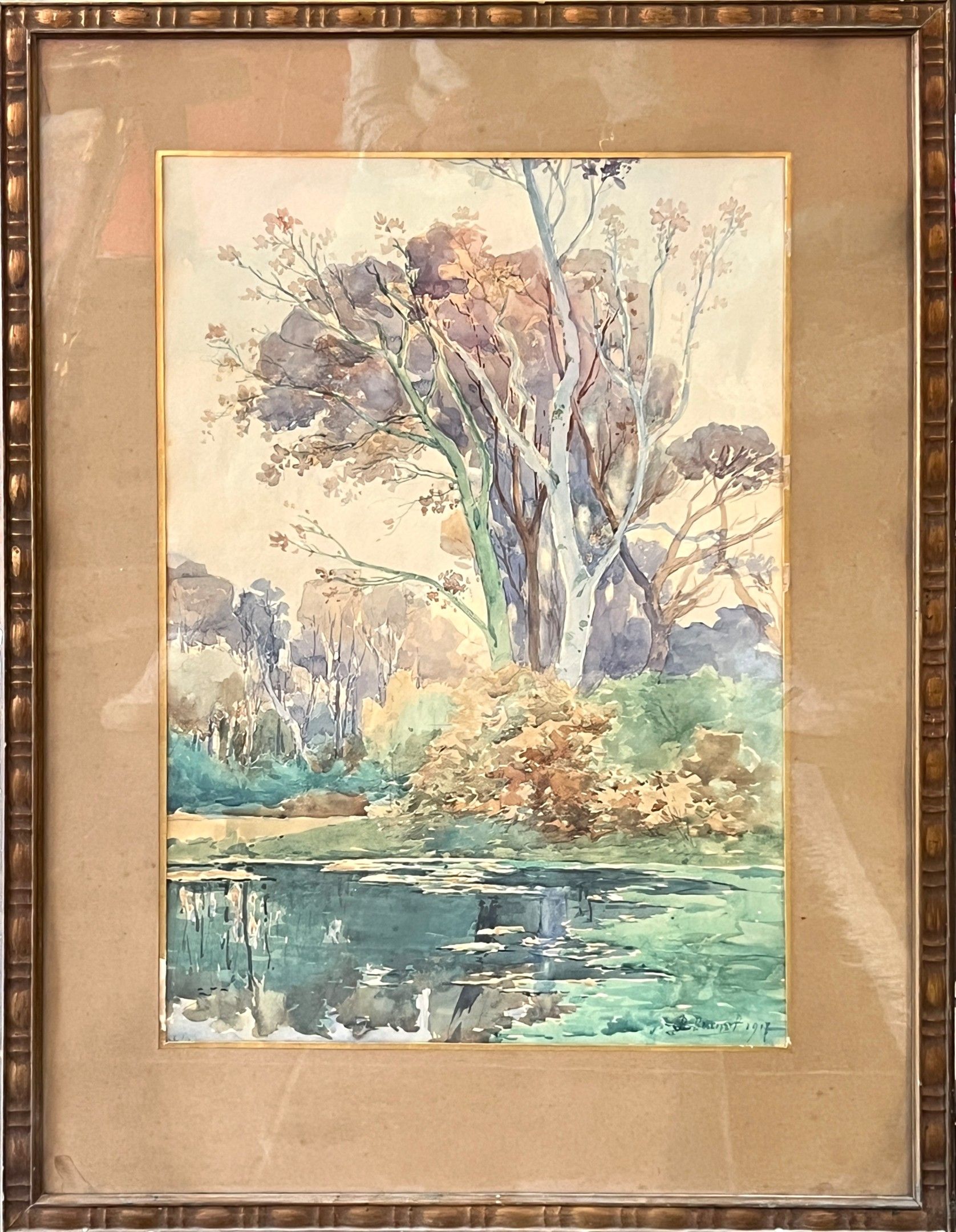 Jean-Baptiste BRUNEL (vers 1850-1929). Sous-bois. Aquarelle. Signé en bas à droite et daté 1917. 55 x 37 cm (à vue). ...