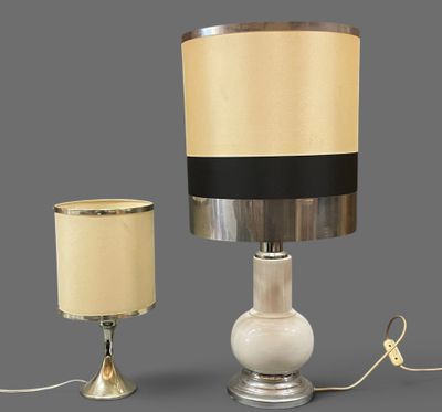 two lamps that are sitting next to each other on a table
