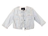 denim jacket with lace trims and buttons on the front