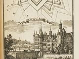 an old book with a picture of a castle on it