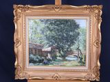 a picture of a painting on a easel with a blue background