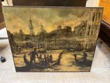 an oil painting of a venice canal scene with gondola boats
