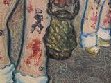 a painting of a woman with her legs covered in blood
