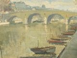 a painting of a bridge over a body of water