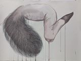 un dessin représentant un oiseau à longue queue sur une feuille de papier