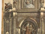 a picture of a painting of a woman in a church