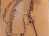 dessin représentant un vieil homme marchant, une canne à la main