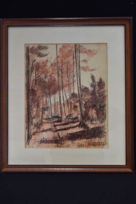 Jean Paul GUINEGAULT (1918-2009), "Les Pins", sanguine, sign…